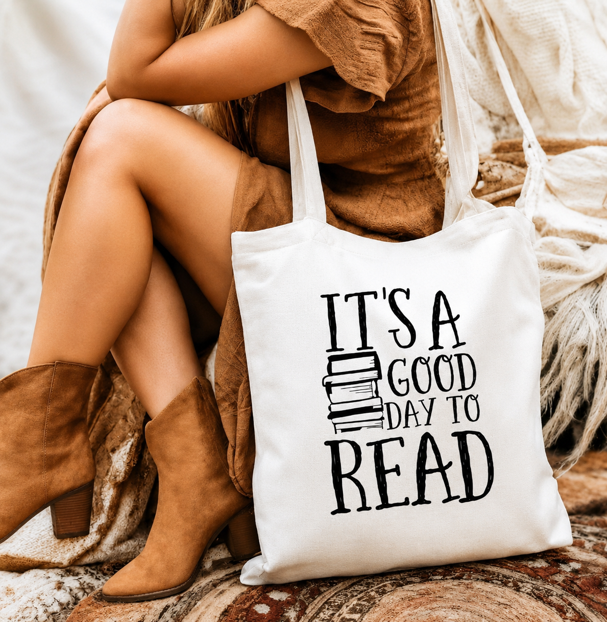 Stofftasche mit Bücherdesign